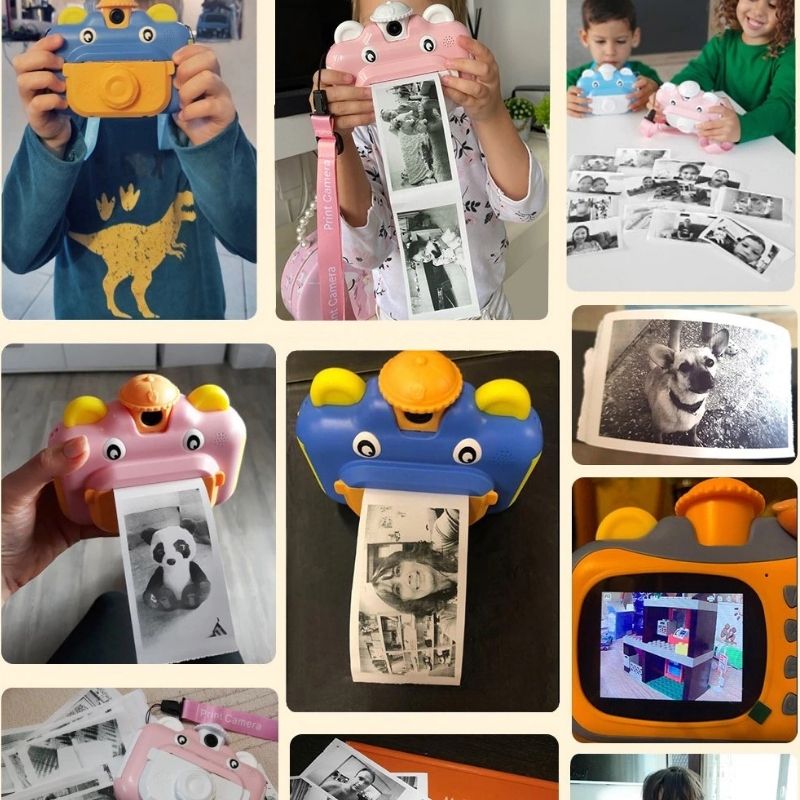 Appareil Photo à Impression Instantanée pour Enfants, Filles, Garçons,  Appareil Photo Numérique avec 4 Jeux de Puzzle, Double Caméra IPS 1080p à