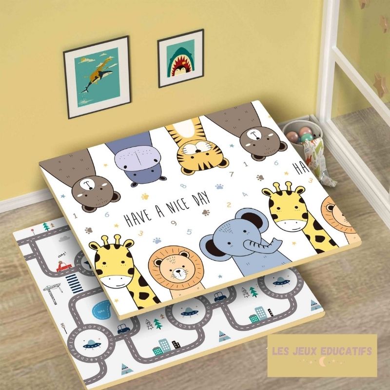 Montessori tapis d'éveil pour bébé, jaune & gris, cadeau naissance,  materiel montessori, tapis de parc patchwork - Un grand marché