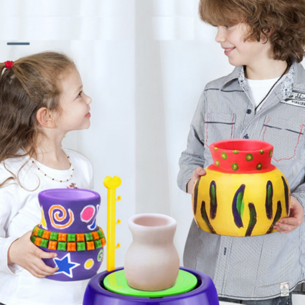 Mini machine de poterie électrique Poterie domestique Fabrication jouet Jeu  interactif DIY Artisanat Kit de céramique avec pigment Argile Kid Toy